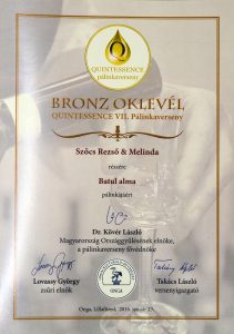 Diploma de Bronz QUINTESSENCE 2016 Palinca de Mere