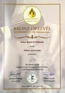 Diploma de Bronz QUINTESSENCE 2016 Palinca de Cirese Negre