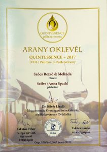 Diploma de Aur QUINTESSENCE 2017 Palinca de Prune
